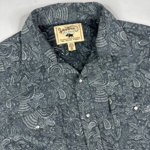 Western Aloha Pearl Snap Shirt Mens 2XL Grey Bird Floral Short Sleeve USA Made